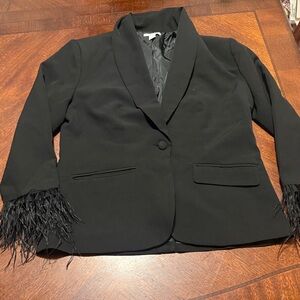Cato Elegant Black Blazer with Feather Trim